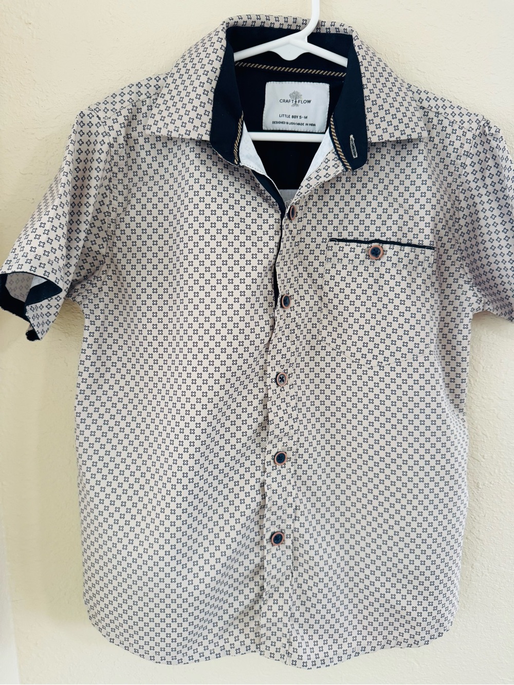 Little Boys Craft+Flow Navy Patterned Short Sleeve Shirt Size 5